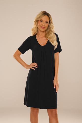 877 Dahlia Koszula nocna De Lafense – krótki rękaw, wiskoza premium - czarny