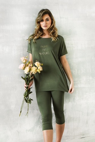 Natura Piżama Damska krótki rękaw, 3/4 spodnie Italian Fashion - khaki
