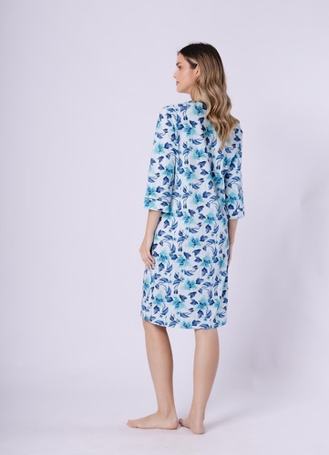 Koszula nocna Julita 1742 Leveza turkusowa – bawełna, rękaw 3/4, kwiaty