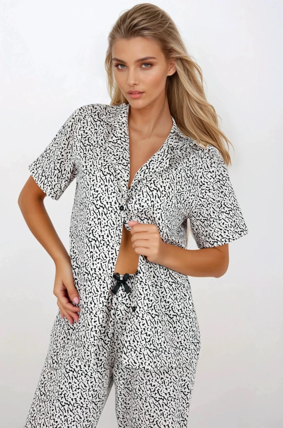 About Style Long piżama damska rozpinana Momenti Per Me beige