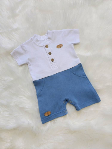 "Mieszko" Bambarillo rampers pajac letni biały-niebieski