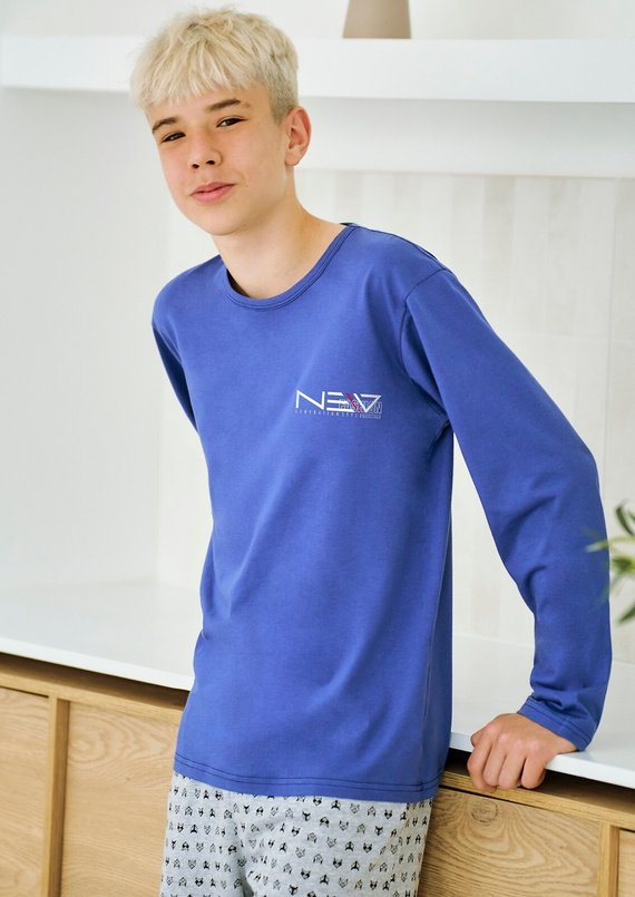 Piżama chłopięca Emil 3506 Taro – bawełna, długi rękaw, niebieska