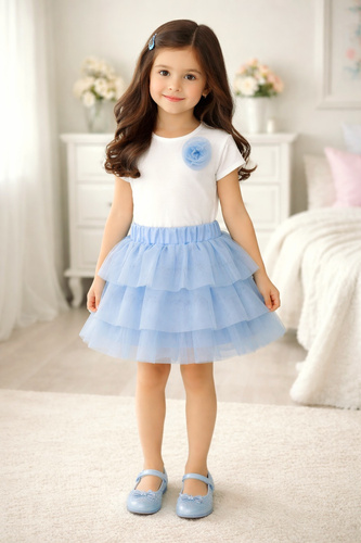 Spódniczka tiulowa Róża Bambarillo lekka elegancka dziewczęca na okazje niebieska 