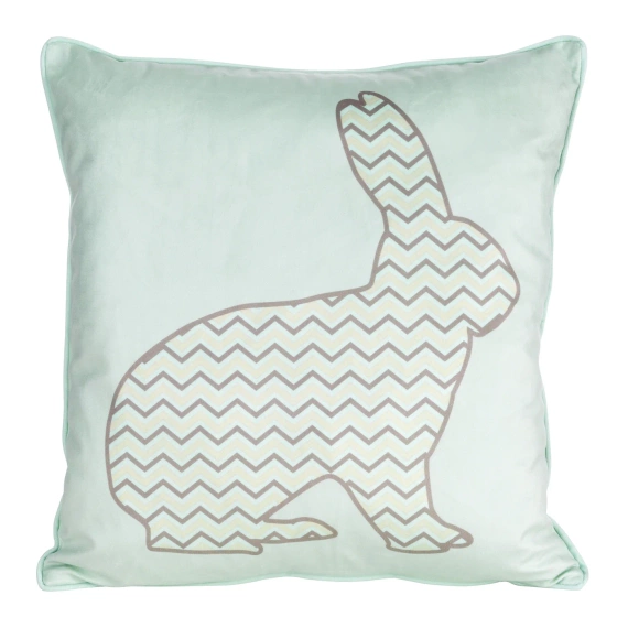 Wiosna 1 Poszewka wielkanocna z weluru zdobiona nadrukiem zajączka Eurofirany miętowy