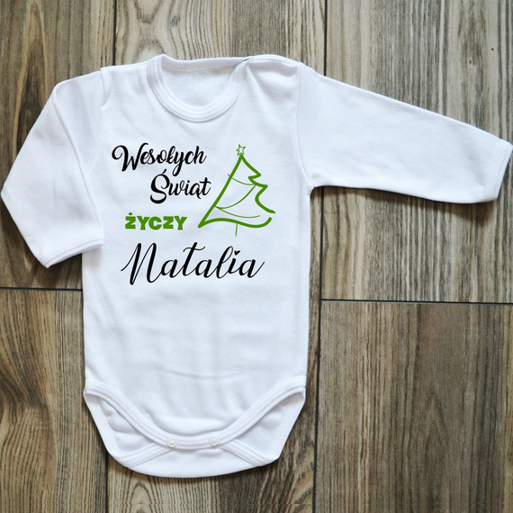 Body długi rękaw "Wesołych Świąt życzy + imię" Moocha czerwony