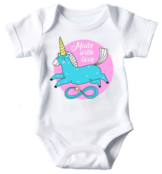"Made with love dla dziewczynki z jednorożcem" Moocha Body krótki rękaw biały