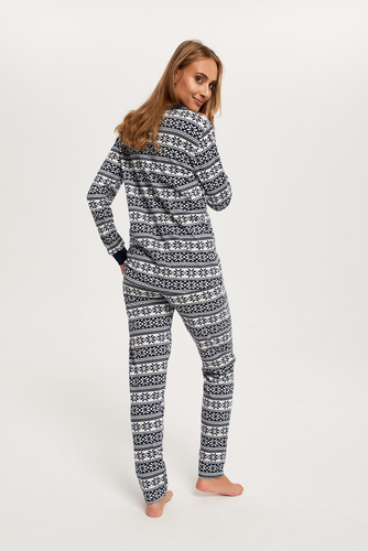 Alaska Piżama Damska długi rękaw, długie spodnie Italian Fashion - druk/granatowy