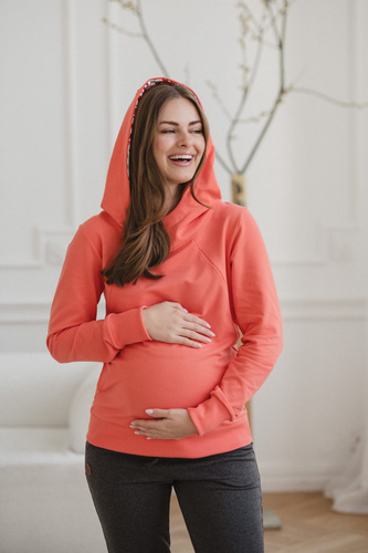 Milk Please bluza do karmienia Milk&Love z kapturem koralowy