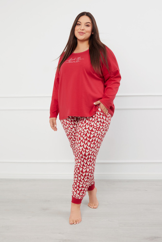 Evora Piżama Damska długi rękaw, długie spodnie Italian Fashion - czerwony/druk