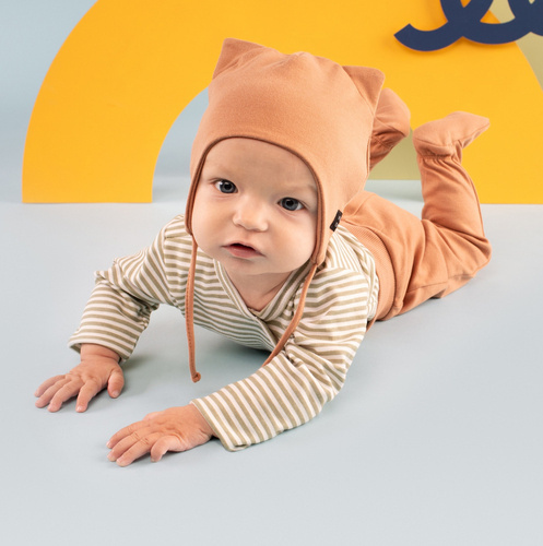 Olivier Pinokio Czapka niemowlęca wiązana - beż