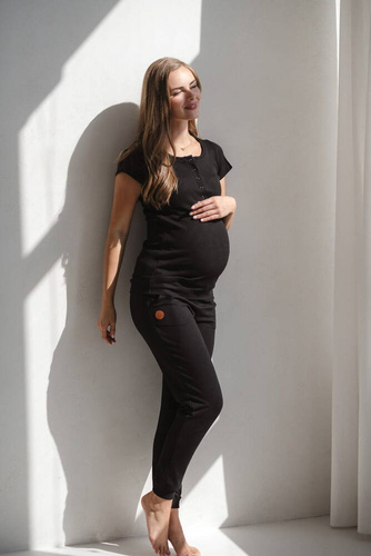 Tummy Bluzka ciążowa i do karmienia z krótkim rękawem Milk&Love czarny