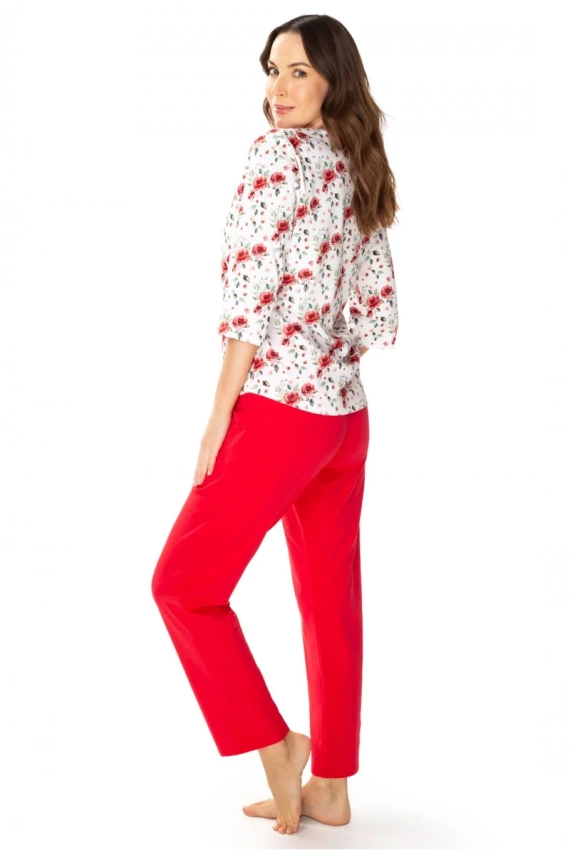 86676 Malina Kwiatowa piżama damska Mewa różowy