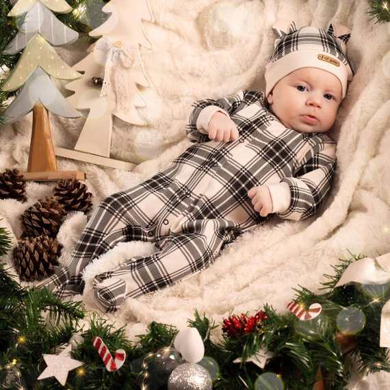Pajacyk niemowlęcy 163617 "Magia Świąt" Nicol - kratka: czarny, beżowy