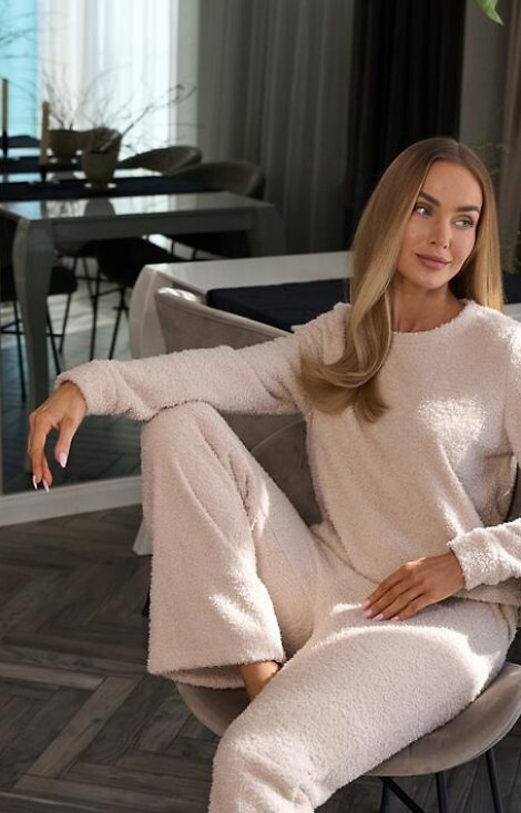 2414 Komplet damski Homewear L&L beżowy– bluza i spodnie z miękkiej dzianiny
