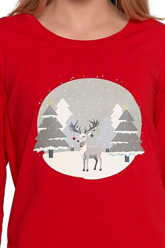 Piżama damska Moraj PDD4800-012 czerwona– bawełniana, z nadrukiem i wzorzystymi spodniami