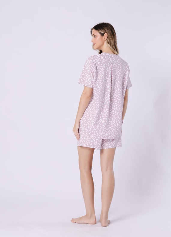 Piżama damska bawełniana Samanta 1709 Leveza beżowa – letnia, rozpinana na guziki, 100% bawełna, krótki rękaw i spodenki