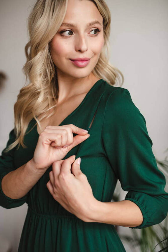 Lovely Dress Midi rękaw 3/4 sukienka ciążowa i do karmienia Milk&Love butelkowa zieleń