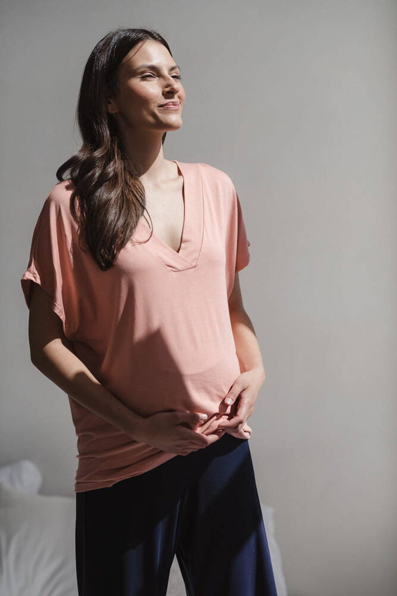 Moon bambusowa bluzka od piżamy ciążowej do karmienia krótki rękaw Milk&Love herbaciana róża