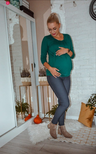 Kangaroo Milk&Love bluzka ciążowa i do karmienia z rękawem 7/8 butelkowa zieleń 