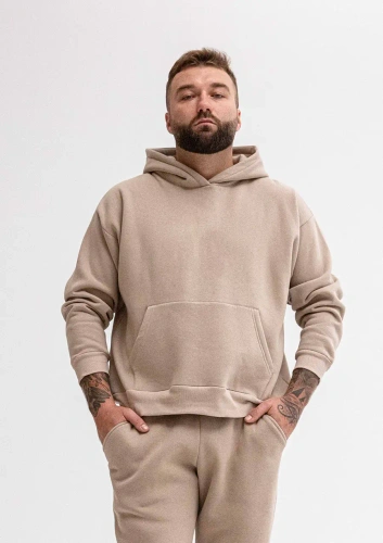 DK-K-B14 Bluza dresowa męska z kapturem cappuccino – bawełniana, wygodna, elastyczna, styl casual & sport