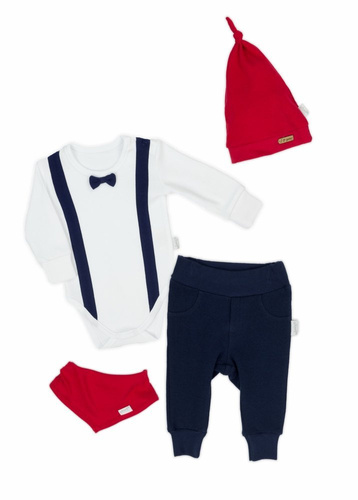 Komplet 163022 "Magia Świąt" czapka, apaszka, body i spodnie Nicol - granatowy