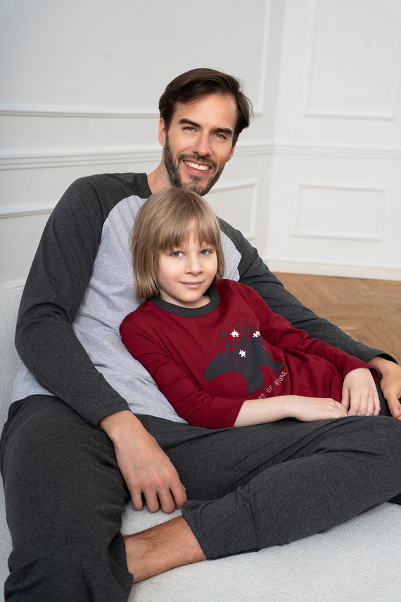 Morten Italian Fashion Piżama dziecięca bordowy/c.melanż