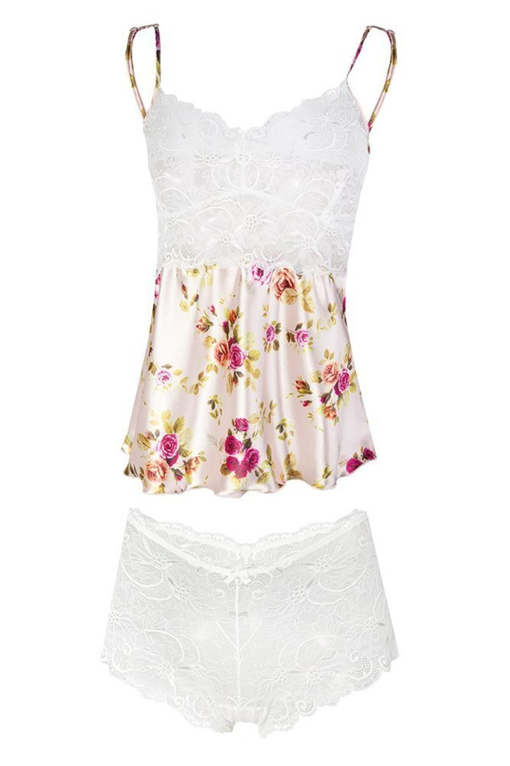 Flowers Komplet piżama damska DKaren DK-KA 007 biały