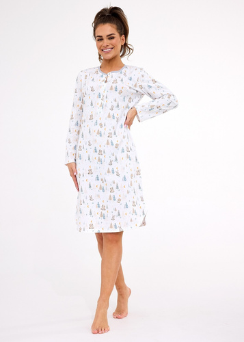 Koszula nocna damska 777/436 Cornette Fox 3 ecru– bawełna, zatrzaski, wygodny krój