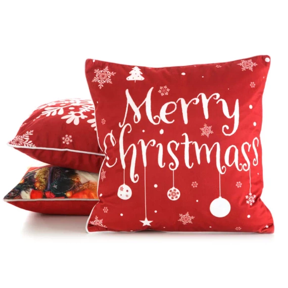 Chp 121 Poszewka świąteczna Merry Christmas welurowa Eurofirany czerwony