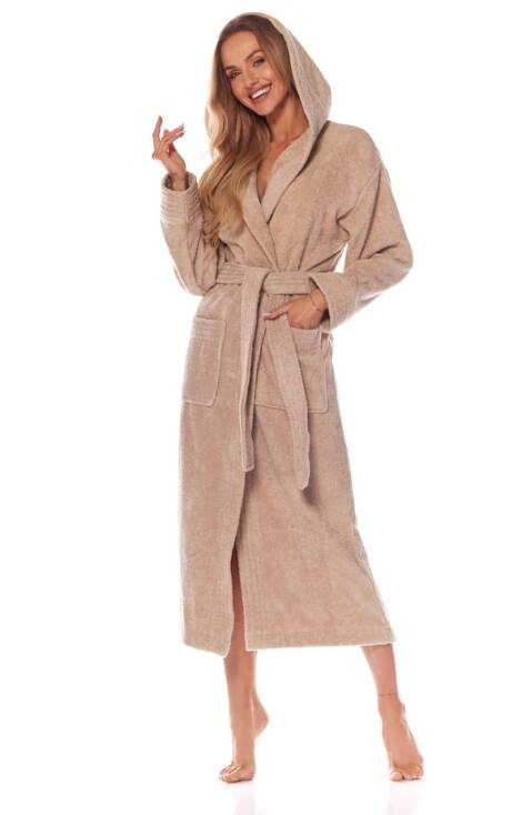 2102 Długi Szlafrok Damski Frotte L&L - beżowy