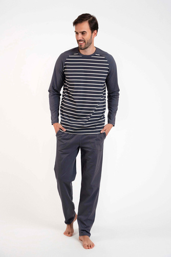 Lars Piżama Męska długi rękaw, długie spodnie Italian Fashion - druk grafitowy/grafitowy