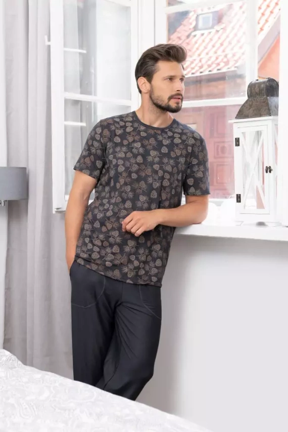 Pinus Piżama Męska krótki rękaw, długie spodnie Italian Fashion- druk/grafit