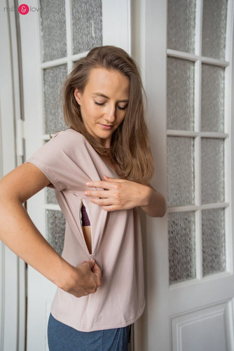 Two Ways Milk&Love bluzka ciążowa i do karmienia z krótkim rękawem beżowy