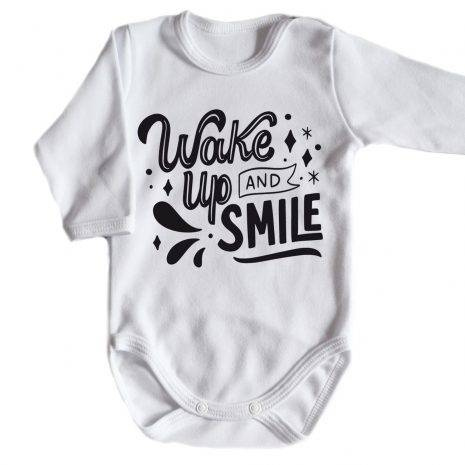 "WAKE UP AND SMILE" Moocha Body długi rękaw biały 