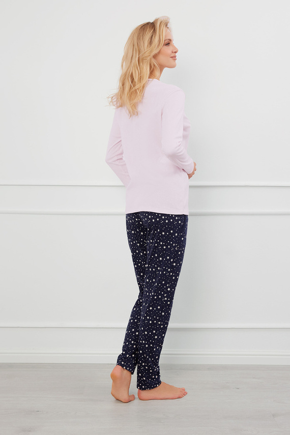 Libra Piżama Damska rozpinana długi rękaw i spodnie Italian Fashion - różowy/druk