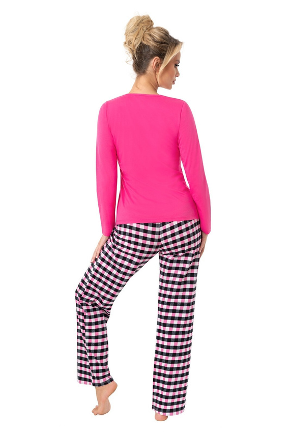 Piżama damska Donna Sleep Long fuksjowy– bawełna, długi rękaw, pakowana w foliowy worek