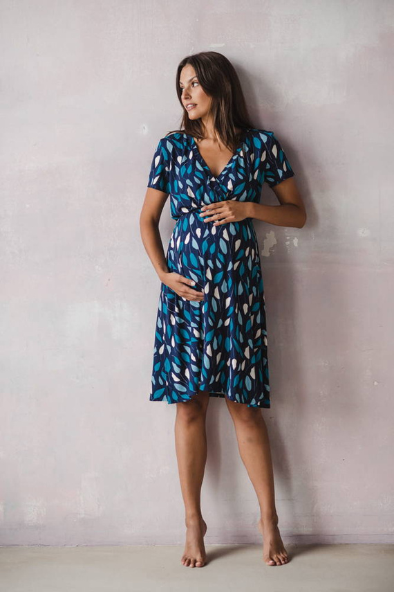 Two Ways MIDI Milk&Love Sukienka ciążowa i do karmienia krótki rękaw listki na granacie