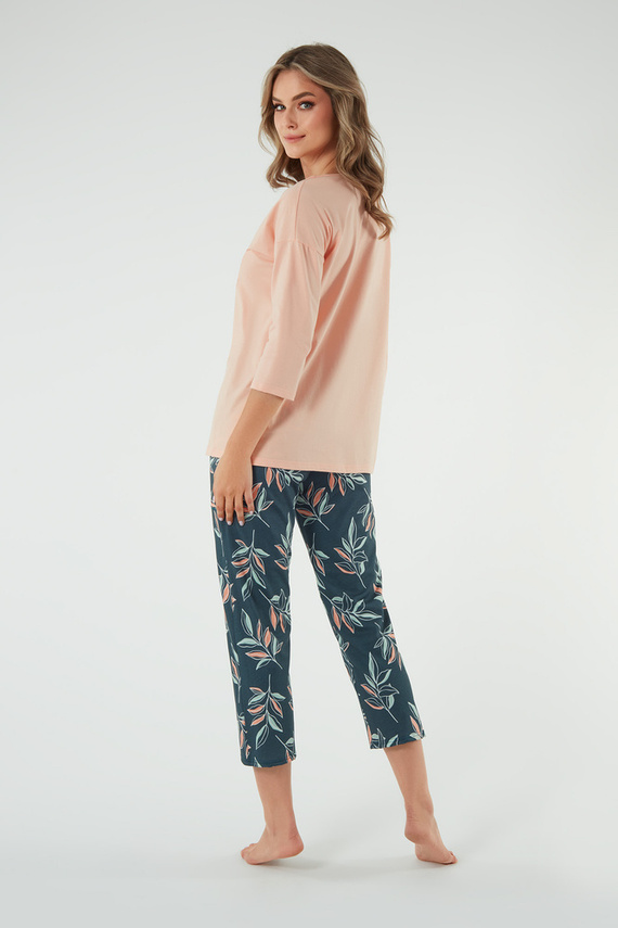 Julietta Piżama Damska 3/4rękaw, 7/8 spodnie Italian Fashion - łososiowy/druk