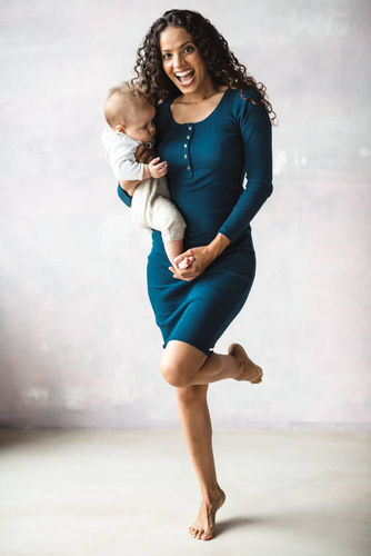 Tummy Sukienka ciążowa i do karmienia z dzianiny w prążek Milk&Love poseidon