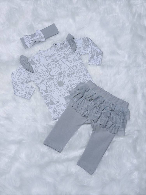 Kotki Bambarillo Body z długim rękawem biały-szary