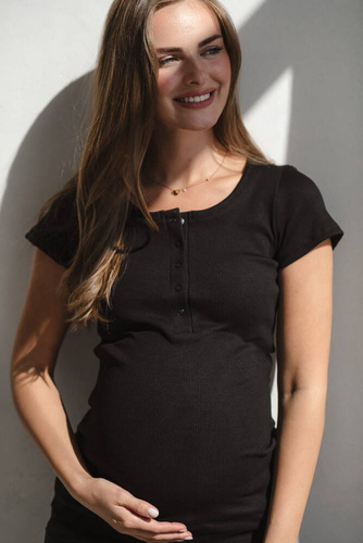 Tummy Bluzka ciążowa i do karmienia z krótkim rękawem Milk&Love czarny