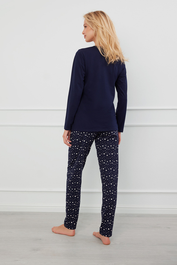 Arugia Piżama Damska długi rękaw, długie spodnie Italian Fashion - granatowy/druk