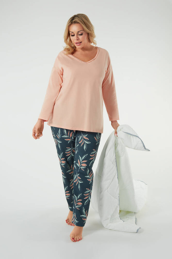 Julietta Piżama Damska długi rękaw, długie spodnie Italian Fashion - łososiowy/druk