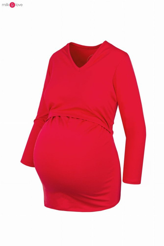 Bluzka do karmienia i ciążowa z dekoltem w serek Milk Shirt czerwona