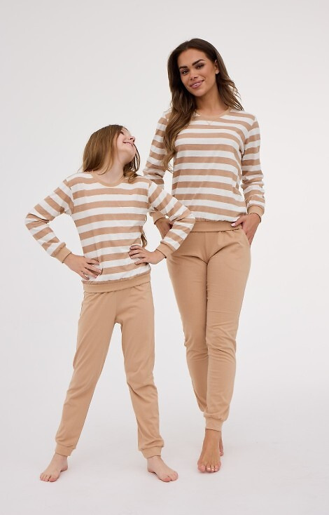 635/467 Piżama damska Cornette Molly 2 | Bawełna, paski ecru-bez spodnie z kieszeniami