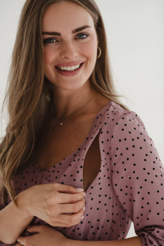 Lovely Dress Midi Milk&Love sukienka ciążowa i do karmienia liliowa w czarne groszki