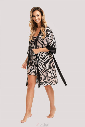 Braga Szlafrok satynowy Unikat – zebra, elegancki, z paskiem