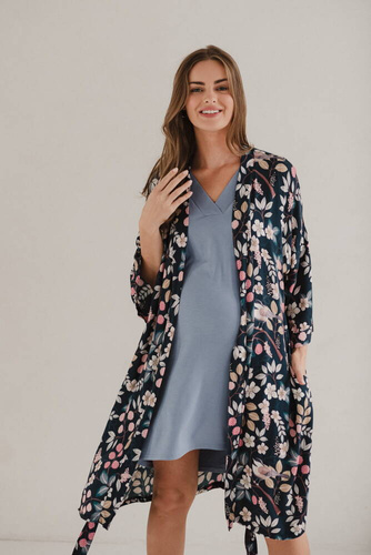 Moon bambusowa koszula nocna ciążowa i do karmienia długi rękaw Milk&Love błękitny