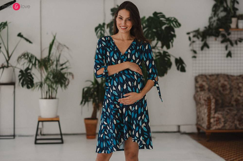 Two Ways MIDI Milk&Love Sukienka ciążowa i do karmienia granatowa w listki