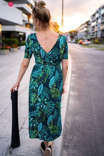 Sukienka do karmienia Two Ways LONG krótki rękaw Milk&Love tropikalne liście